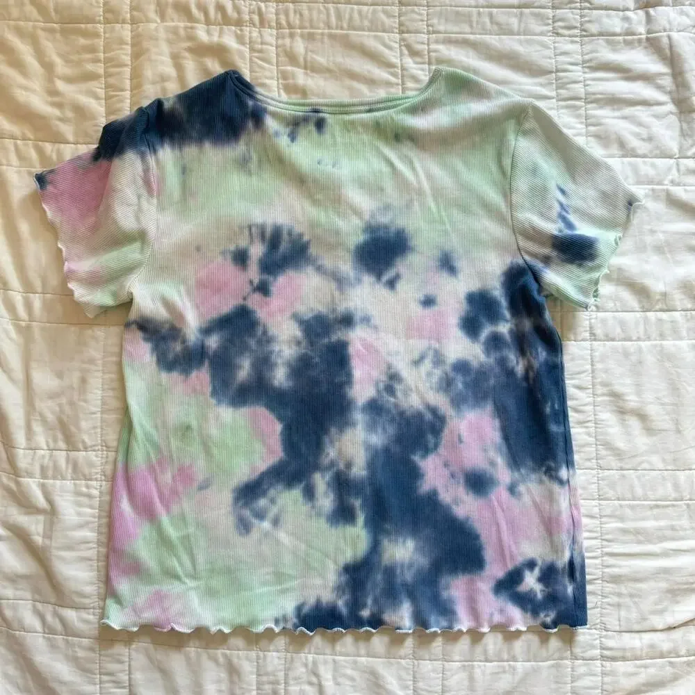Justice Tie dye hippie shirt girls XXL 16‎ 18 ruffle hem boho casual button up